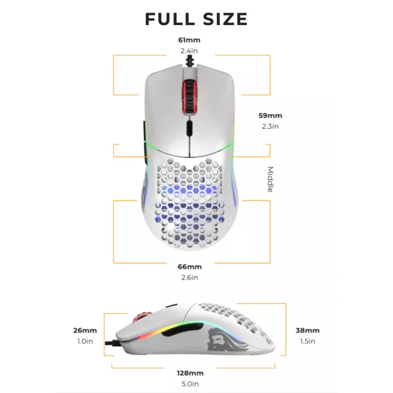 Glorious Gaming Glorious Model O hiir Regular (Valge), paremakäeline, optiline, USB Type-A, 12000 DPI, valge