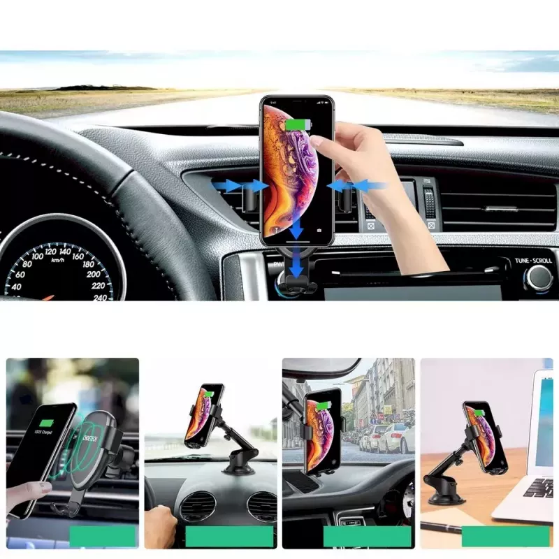Autotelefoni hoidik CHOETECH T536-S, 10 W juhtmevaba laadimine, paigaldus armatuurlauale/tuuleklaasile