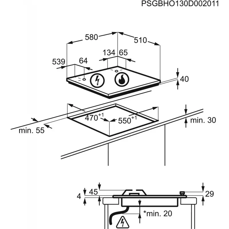 Electrolux EGE6172NOK pliit Must Paigaldatav 60 cm Kombi 4 tsooni, puute- ja pöördnuppjuhtimine