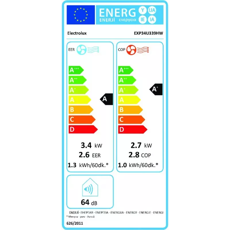Electrolux EXP34U339HW kaasaskantav konditsioneer 64 dB valge