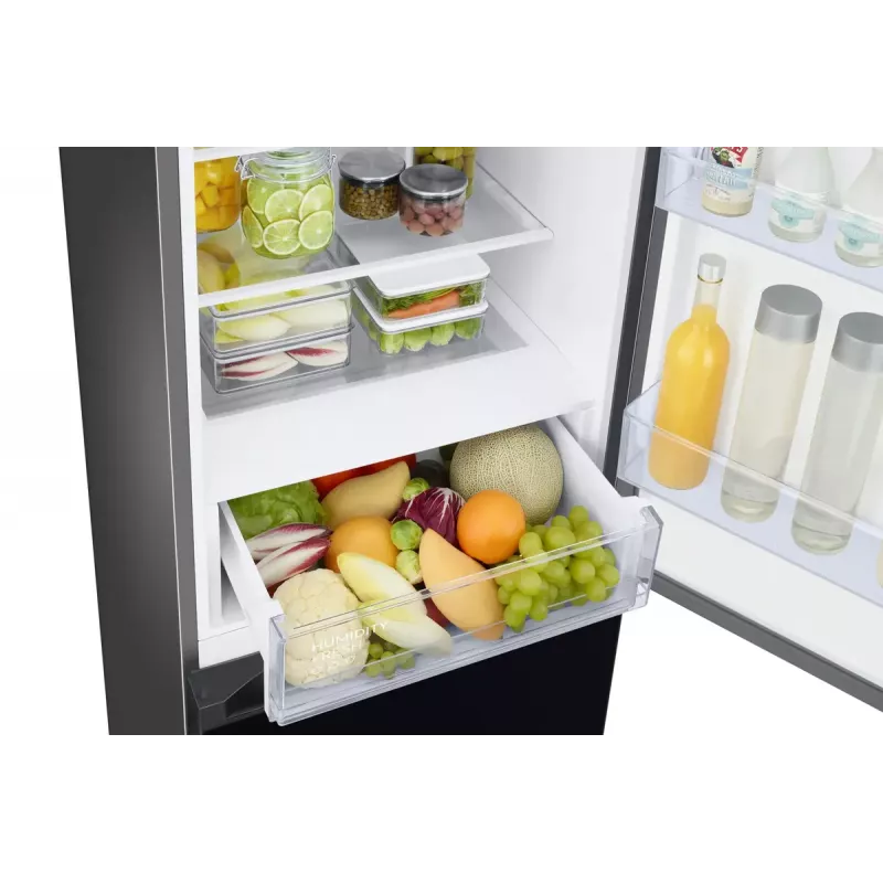 Eraldiseisev külmik Samsung RB38C6B2E22 koos No Frost, parempoolne hing, 35 dB, energiaklass E, 8 kg/24h külmutusvõimsus, 4 riiulit, 2 köögiviljasahtlit, must