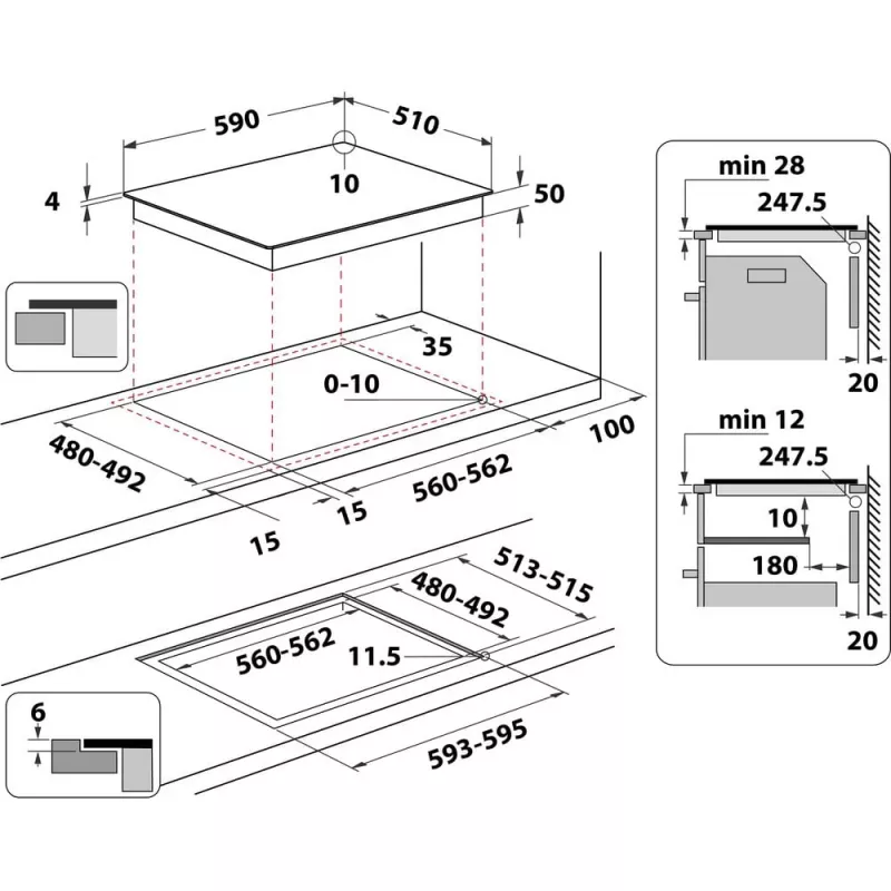 Whirlpool WS Q2160 NE Must 59 cm sisseehitatav tsoon-induktsioonpliit, 4 keedutsooni