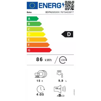 Eraldiseisev nõudepesumasin BEKO BDFN26530X, täissuurus 60 cm, 15 komplekti, 44 dB, 6 programmi