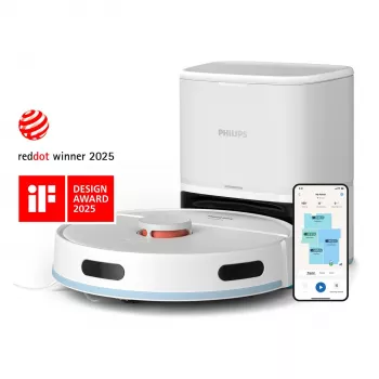 Philips XU2100/20 robotolmuimeja — ümmargune LDS-navigatsioon, 2700 Pa imemine, 130 min tööaeg, isetühjenev alus, 3 L aluse tolmukott, 0,38 L tolmumahuti, Li-Ion 2600 mAh