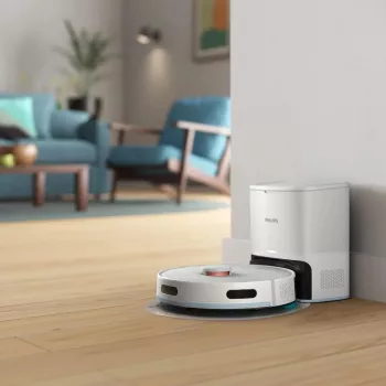 Philips XU2100/20 robotolmuimeja — ümmargune LDS-navigatsioon, 2700 Pa imemine, 130 min tööaeg, isetühjenev alus, 3 L aluse tolmukott, 0,38 L tolmumahuti, Li-Ion 2600 mAh