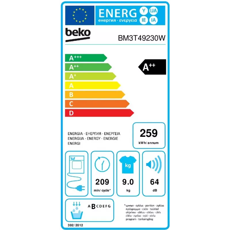 Beko BM3T49230W pesukuivati, eraldiseisev, eestlaetav, 9 kg, A++, valge