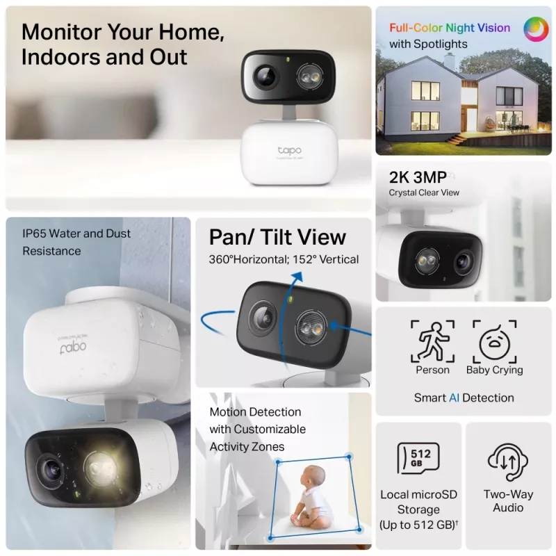 TP-Link Tapo C216 Box IP turvakaamera Siseruumides 2304 x 1296 pikslit Lagi/Sein/Laud