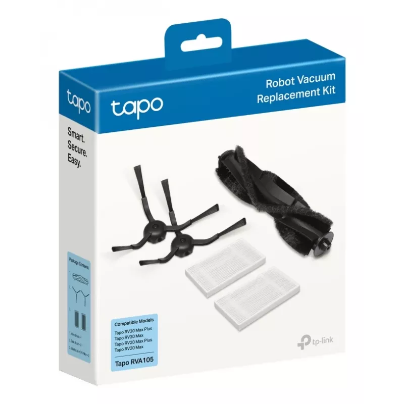 TP-Link Tapo robotolmuimeja vahetuskomplekt, Tarvikukomplekt, Robotolmuimeja, Must, Valge, Tapo RV30 Max Plus, Tapo RV30 Max, Tapo RV20 Max Plus, Tapo RV20 Max, Ripppakk, 183 mm