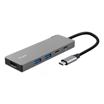 USB USB-C-jaotur TRUST 26062 — HDMI + USB 3.2 Gen 1 Type-A ja USB-C, hall, 5 porti