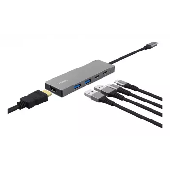 USB USB-C-jaotur TRUST 26062 — HDMI + USB 3.2 Gen 1 Type-A ja USB-C, hall, 5 porti