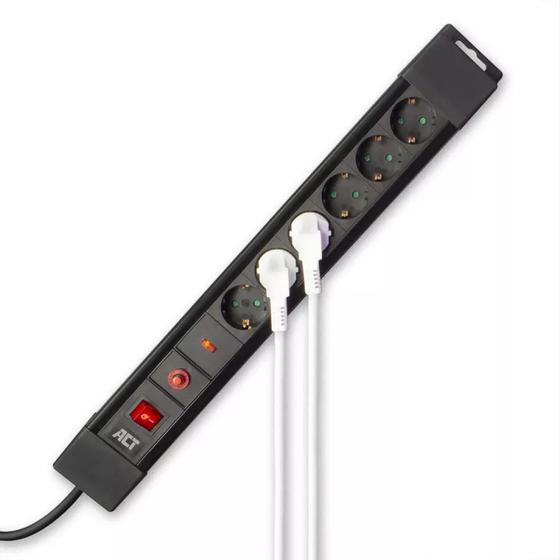 ACT pistikupesadega liigpingekaitsega pikendusjuhe, 6 vahelduvvoolu pistikupesa, tüüp F, 230 V, 16 A, 1,5 mm², tüüp F (Schuko)