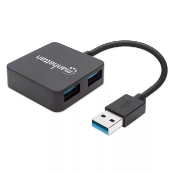 Manhattan USB-A 4-pordiline jaotur, 4x USB-A porti, 5 Gbps (USB 3.2 Gen1 ehk USB 3.0), USB-toitega (välist toiteallikat pole vaja). Kiirlaadimine: 1 port kuni 0,9 A; laadimine kõigis 4 pordis nõuab välist toiteallikat (ei ole kaasas), samaväärne mudeliga ST4300MINU3B