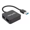 Manhattan USB-A 4-pordiline jaotur, 4x USB-A porti, 5 Gbps (USB 3.2 Gen1 ehk USB 3.0), USB-toitega (välist toiteallikat pole vaja). Kiirlaadimine: 1 port kuni 0,9 A; laadimine kõigis 4 pordis nõuab välist toiteallikat (ei ole kaasas), samaväärne mudeliga ST4300MINU3B