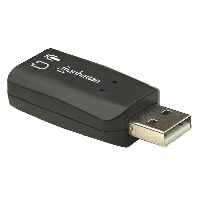 Manhattan USB-A heliadapter, USB-A kuni 3,5 mm mikrofoni-sisend ja heli-väljund pordid, 480 Mbps (USB 2.0), toetab 3D ja virtuaalset 5.1 ruumilist heli, Hi-Speed USB, must, kolmeaastane garantii