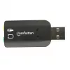 Manhattan USB-A heliadapter, USB-A kuni 3,5 mm mikrofoni-sisend ja heli-väljund pordid, 480 Mbps (USB 2.0), toetab 3D ja virtuaalset 5.1 ruumilist heli, Hi-Speed USB, must, kolmeaastane garantii