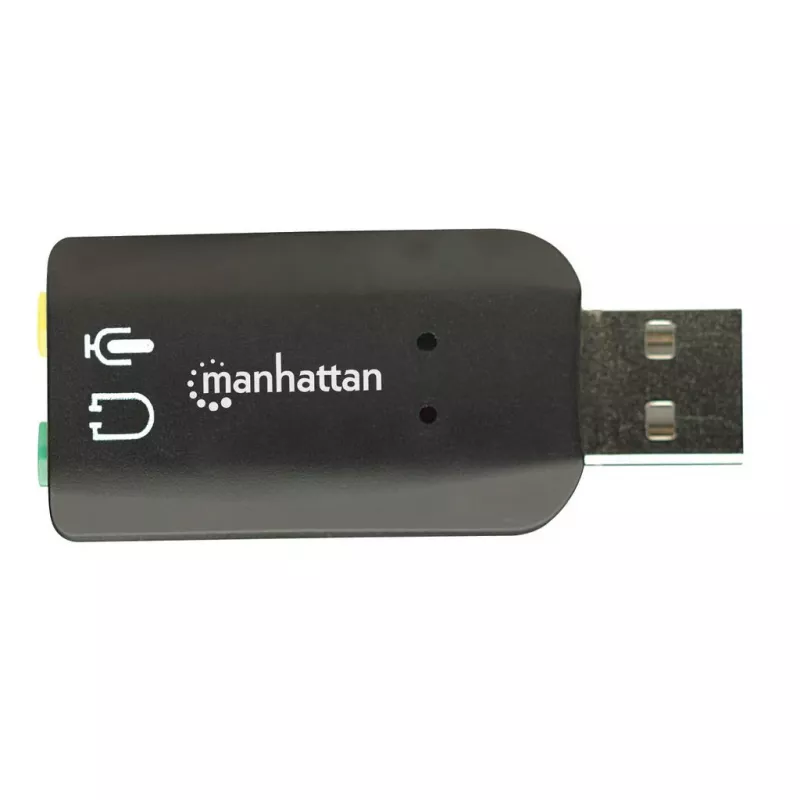 Manhattan USB-A heliadapter, USB-A kuni 3,5 mm mikrofoni-sisend ja heli-väljund pordid, 480 Mbps (USB 2.0), toetab 3D ja virtuaalset 5.1 ruumilist heli, Hi-Speed USB, must, kolmeaastane garantii