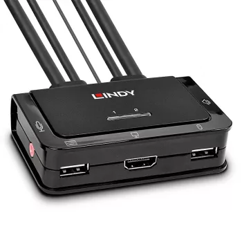 Lindy 2-pordiline HDMI 4K30, USB 2.0 ja heli kaabel-KVM-lüliti, 1920 x 1080 pikslit, must