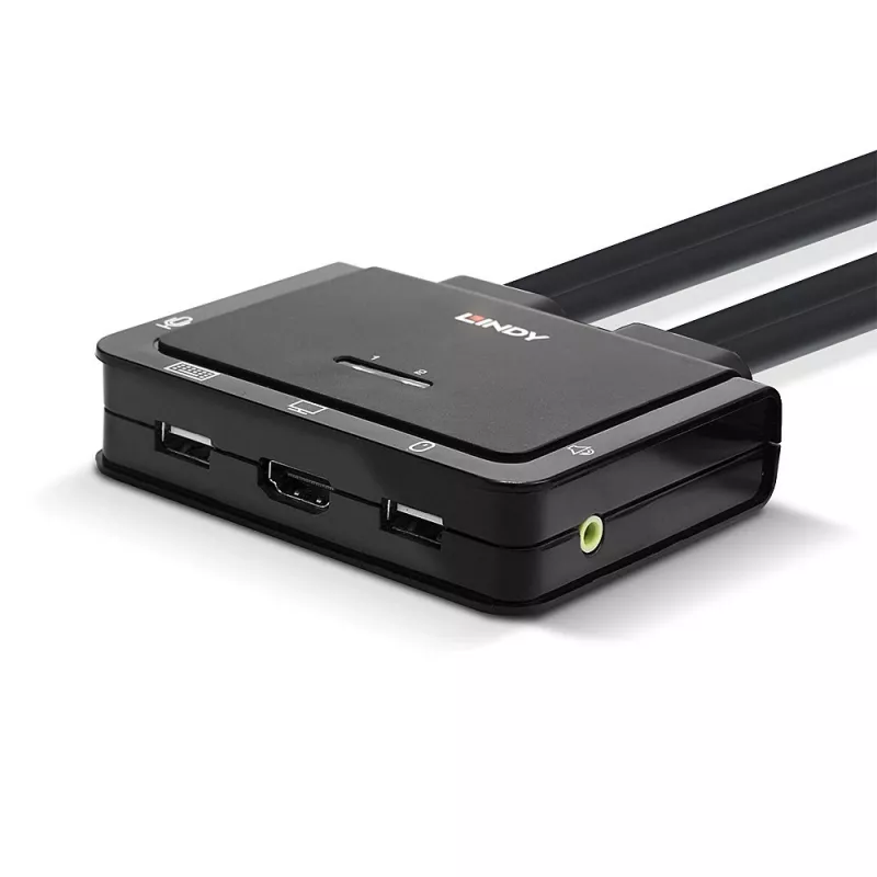 Lindy 2-pordiline HDMI 4K30, USB 2.0 ja heli kaabel-KVM-lüliti, 1920 x 1080 pikslit, must