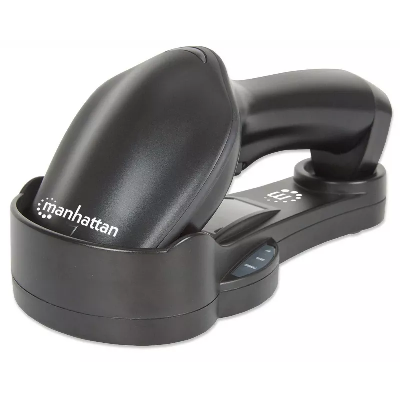 Manhattan Wireless Linear Handheld CCD Barcode Scanner, Bluetooth, 500mm Scan Depth, up to 80m effective range (line of sight), Max Ambient Light 100,000 lux (sunlight), EU/US/UK/AU interchangeable plug, Must, Three Year Warranty