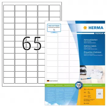 Aadressisildid Premium HERMA A4 38,1x21,2 mm 6500 tk