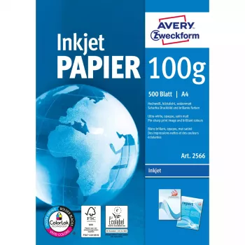 Printeripaber A4 Avery Bright Valge tindiprinterile 500 lehte