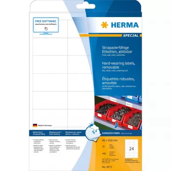 Isekleepuv silt HERMA 4573 eemaldatav valge 480 tk