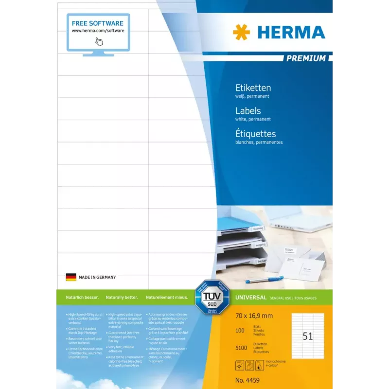 Isekleepuv printerisilt HERMA Premium A4 70x16,9 mm