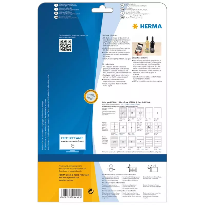 QR-koodi sildid HERMA 9642 A4 40x40 mm ruudukujulised valged paberist