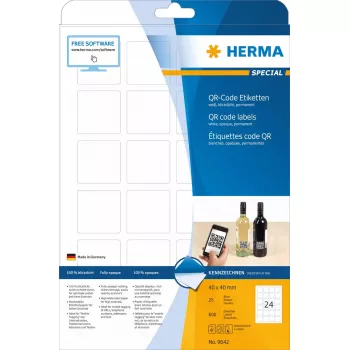 QR-koodi sildid HERMA 9642 A4 40x40 mm ruudukujulised valged paberist