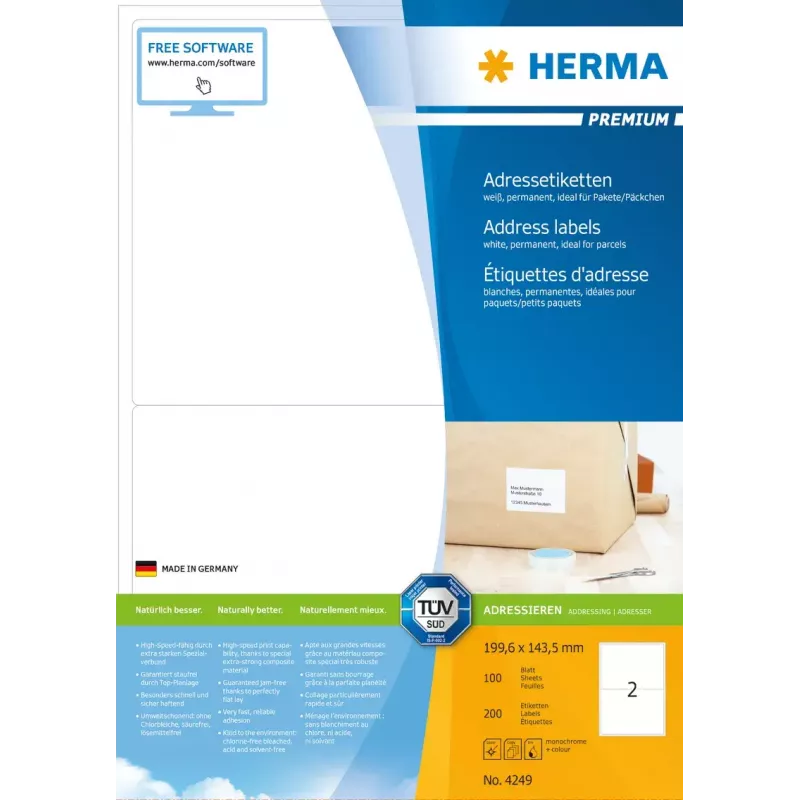Aadressisildid Premium HERMA A4 199,6x143,5 mm 200 tk