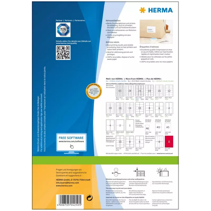 Aadressisildid Premium HERMA A4 99,1x139 mm 400 tk