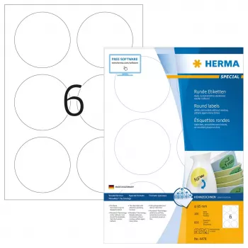 Eemaldatavad sildid HERMA A4 Ø 85 mm ümmargused valged 600 tk