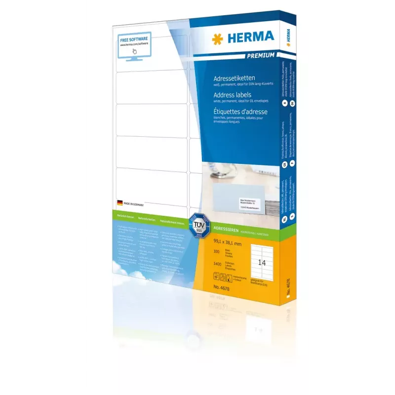 Aadressisildid Premium HERMA A4 99,1x38,1 mm 1400 tk