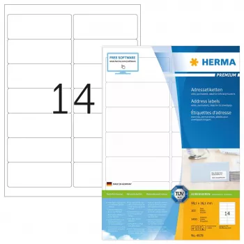 Aadressisildid Premium HERMA A4 99,1x38,1 mm 1400 tk
