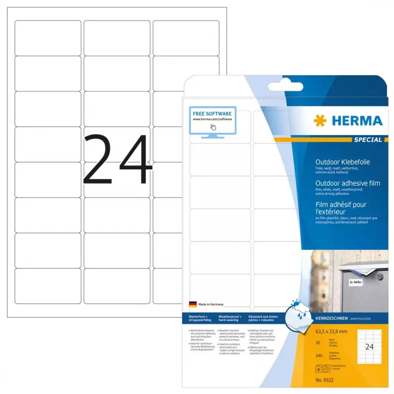 Isekleepuv printerisilt HERMA sildid A4 välitingimustesse kile 63,5x33,9 mm
