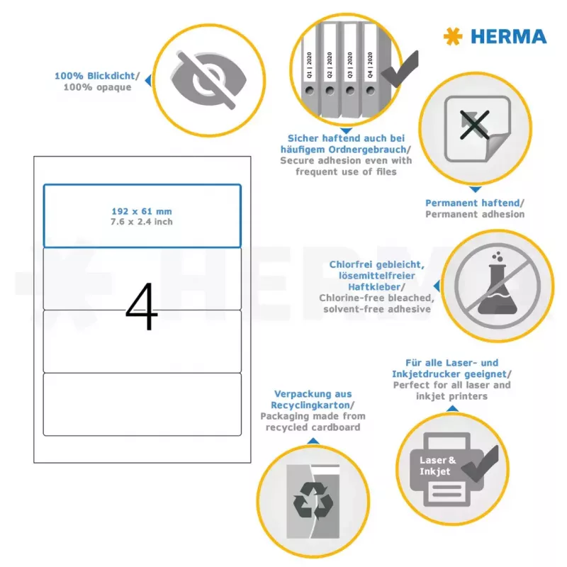 File spine labels HERMA A4 192x61 mm 8621