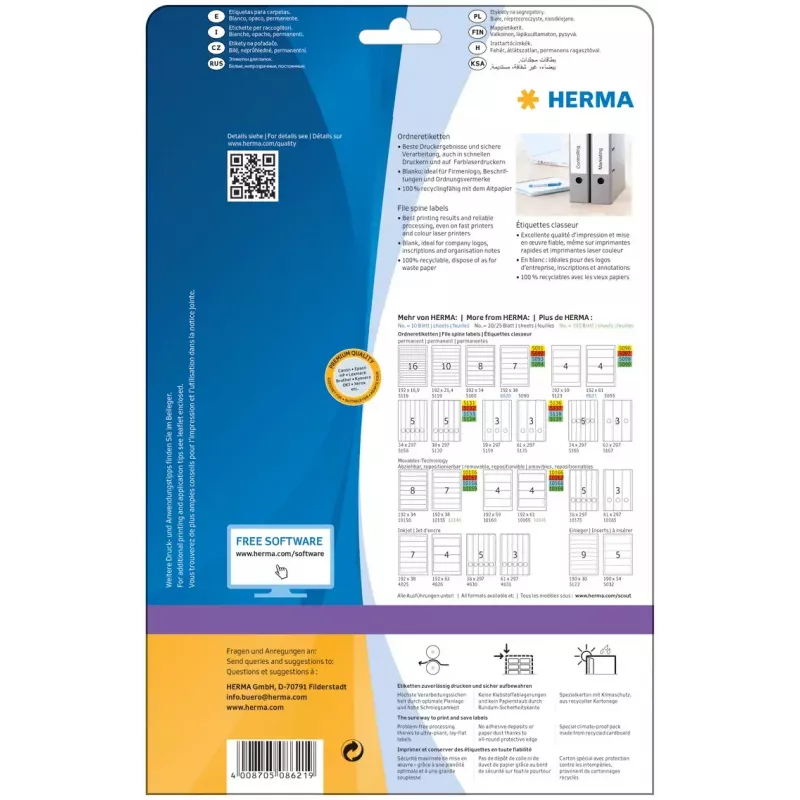 File spine labels HERMA A4 192x61 mm 8621