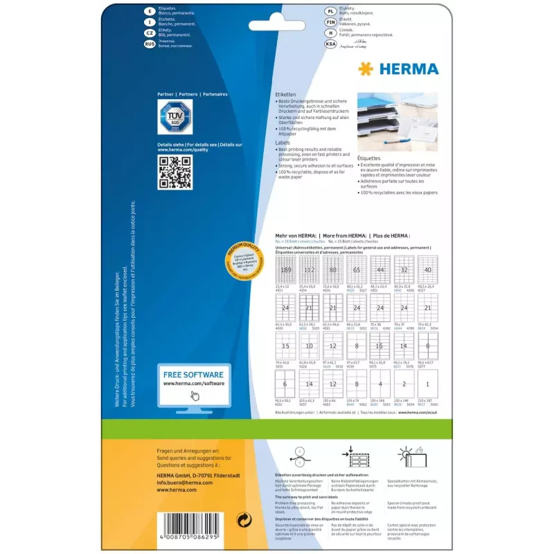 Isekleepuv printerisilt HERMA Labels Premium A4 38.1x21.2 mm