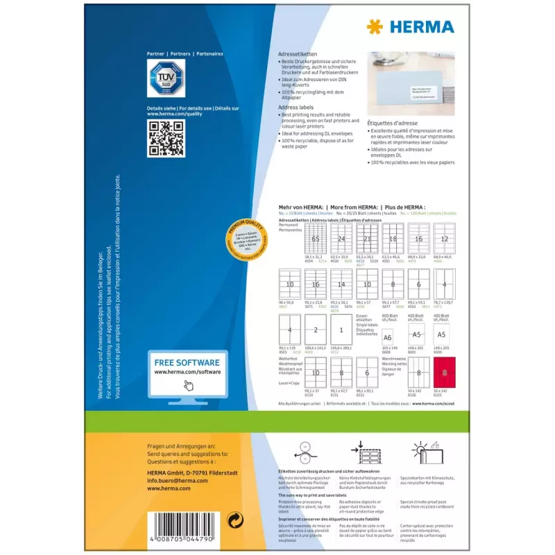 Aadressisildid Premium HERMA A4 88,9x33,8 mm 1600 tk