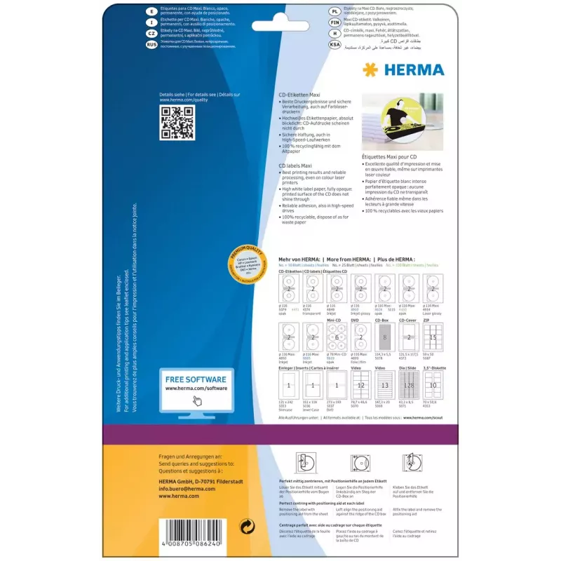 Isekleepuv printerisilt HERMA CD-sildid Maxi A4 Ø 116 mm