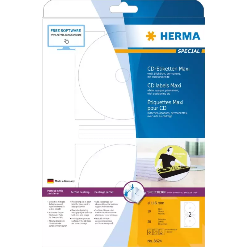 Isekleepuv printerisilt HERMA CD-sildid Maxi A4 Ø 116 mm