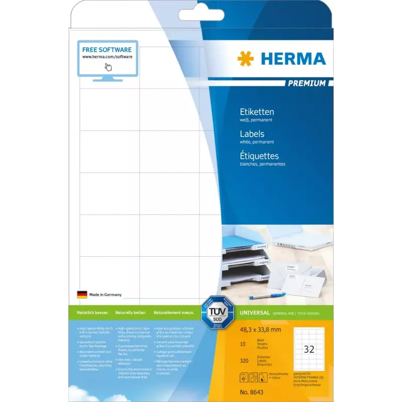 Isekleepuv silt HERMA 8643 ristkülikukujuline püsiv valge
