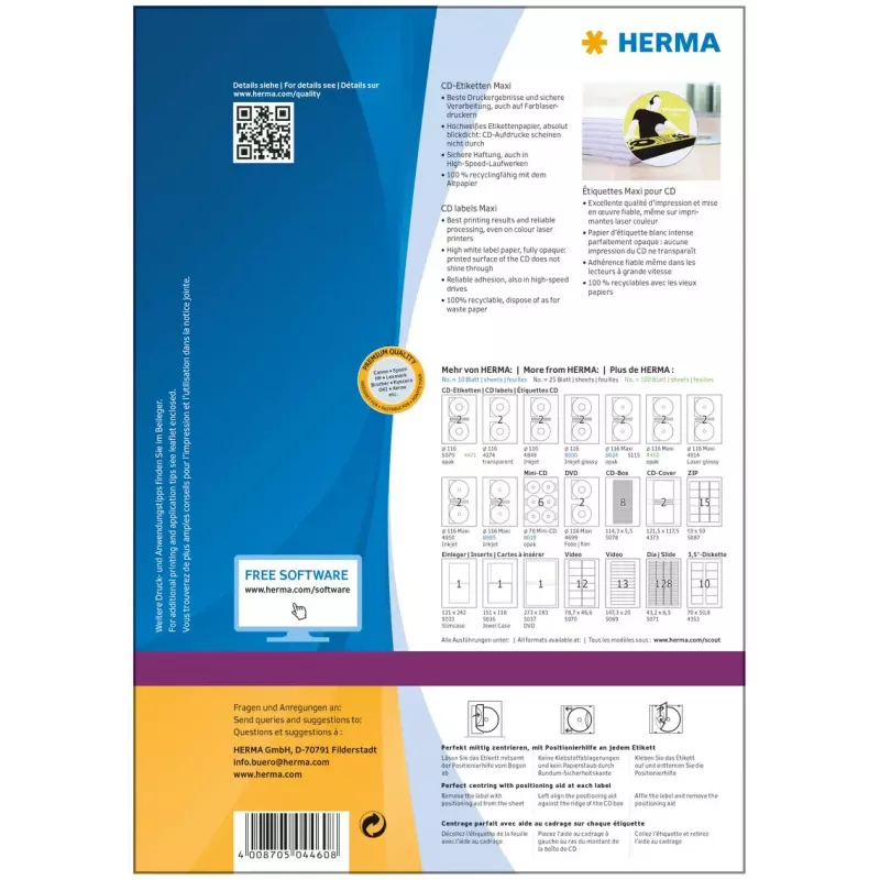 Isekleepuv printerisilt HERMA CD sildid Maxi A4 Ø 116 mm