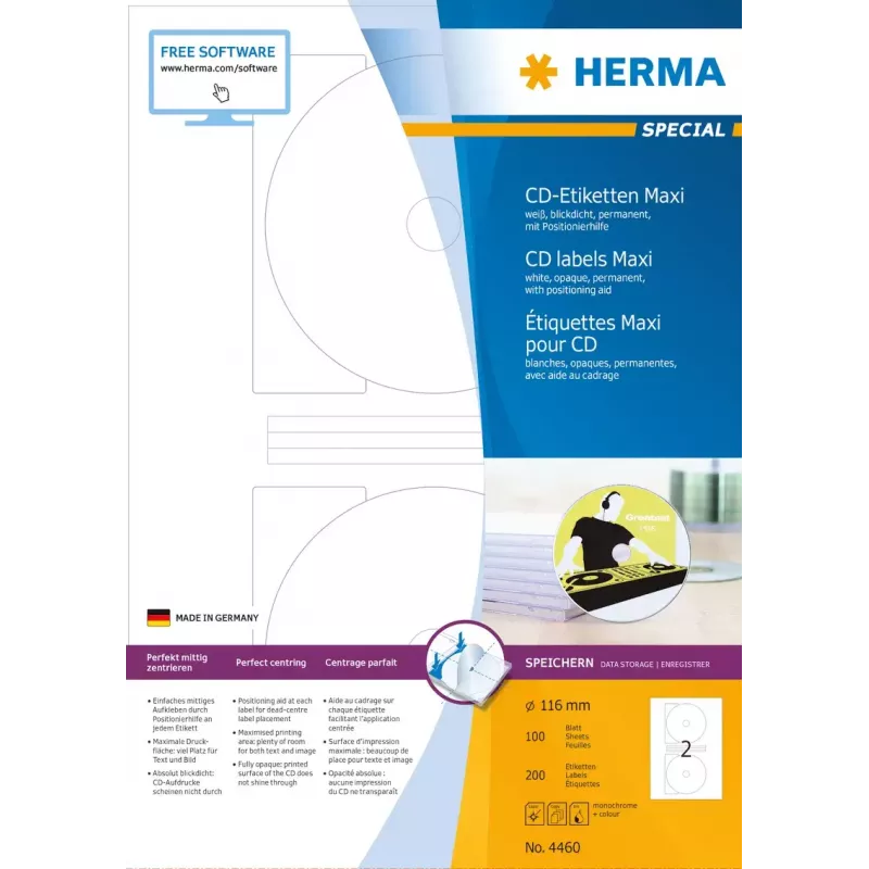 Isekleepuv printerisilt HERMA CD sildid Maxi A4 Ø 116 mm
