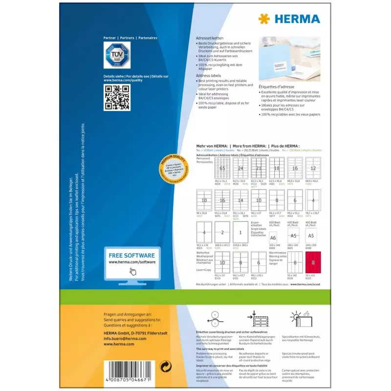 Aadressisildid Premium HERMA A4 96x50,8 mm 1000 tk