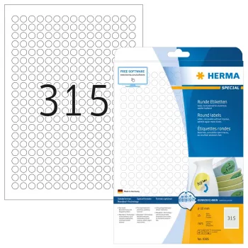 Isekleepuvad sildid HERMA Removable A4 Ø 10 mm ümmargused valged