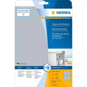 Isikleepuvad sildid HERMA tüübisildi sildid A4 105x148 mm hõbedane eriti tugev nakkuvus kile matt 100 tk