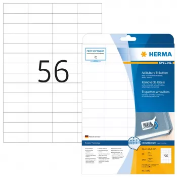 Eemaldatavad sildid HERMA A4 52,5x21,2 mm valge 1400 tk