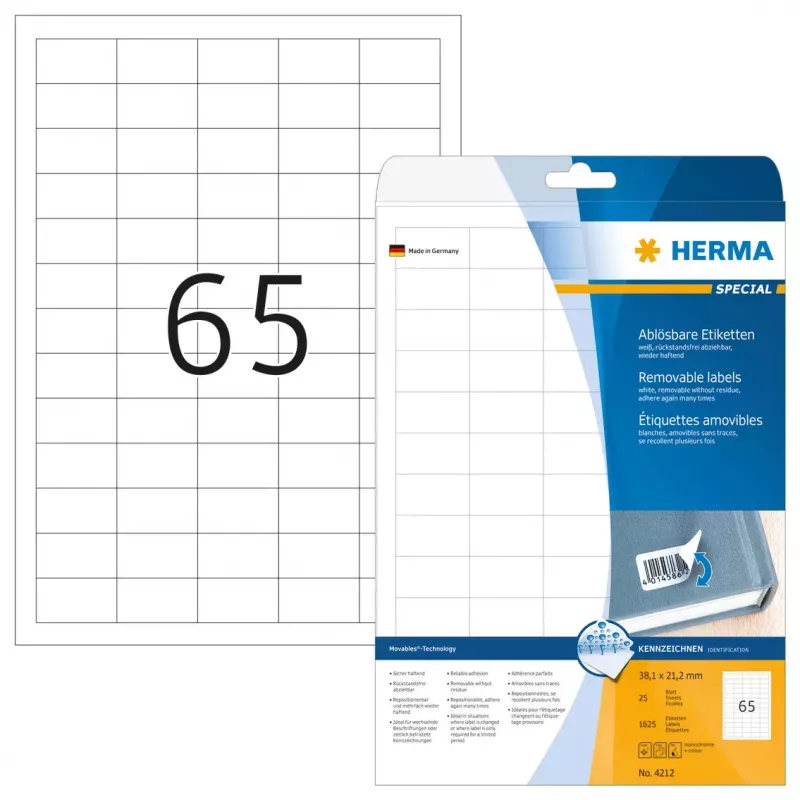 Isekleepuv printerisilt HERMA 1625 tk A4 38,1x21,2 mm