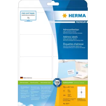 Aadressisildid Premium HERMA 5077 A4 99,1x67,7 mm 200 tk